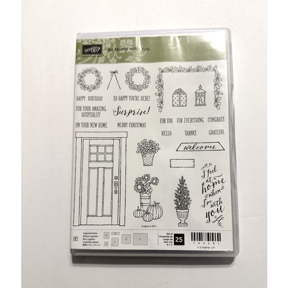 NWOT Stampin' Up! At Home‎ With You Clear Stamp Set Door Wreath Gifts Welcome